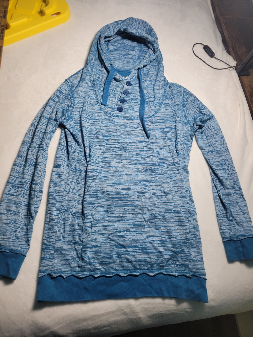 Cabela's Heathered Light Blue Hooded Button-Neck Sweatshirt